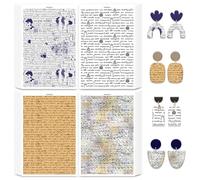 Lot de 24 feuilles de transfert manuscrites à la main pour argile polymère, 4 styles de poésie vintage, feuilles de transfert pour argile soluble dans l'eau pour la fabrication de bijoux et de boucles