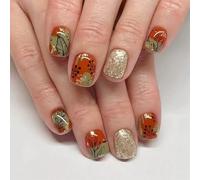 Lot de 24 feuilles d'érable élégantes pailletées à presser sur les ongles rouge-brun scintillant artificiel pour les fêtes Facile à utiliser au quotidien 24 pièces artificielles à presser Paillettes