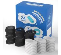 Lot de 24 filtres de rechange pour fontaine à chat TOMXCUTE en acier inoxydable et 24 éponges de préfiltre