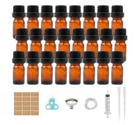 Lot de 24 flacons en verre ambré de 5 ml avec petites bouteilles en verre ambré, compte-gouttes, entonnoir, seringue, étiquette (marron, 5 ml - 24 pièces)