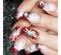 Lot de 24 flocons de neige autocollants complets à coller sur les ongles Arcs artificiels Faux ballerines Conseils français Presse Arcs Appuyez sur les arcs scintillants à code complet Stick