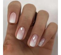 Lot de 24 Français Faux Ongles Court Carré Press on Nails, Ongles Autocollants Adhesif Acrylique Pleine Couverture Faux Ongles Autocollants pour Femmes et Filles (Classique)