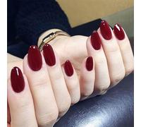 Lot de 24 Français Faux Ongles Court Carré Press on Nails, Ongles Autocollants Adhesif Acrylique Pleine Couverture Faux Ongles Autocollants pour Femmes et Filles (Rouge vin)