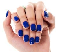 Lot de 24 Français Faux Ongles Court Carré Press on Nails, Ongles Autocollants Adhesif Acrylique Pleine Couverture Faux Ongles Autocollants pour Femmes et Filles (Bleu)