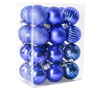 Lot de 24 grandes boules de Noël incassables à suspendre pour sapin de Noël - 60 mm - Bleu roi