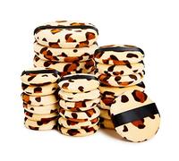 Lot de 24 Houppettes de Maquillage Rondes Réutilisable Imprimé Léopard pour Poudre Libre, Fond de Teint, Crème, Blush, Talc, Trois Tailles