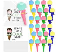 Lot de 24 lanceurs de balles en mousse de crème glacée avec cartes inspirantes, cadeaux de fête de crème glacée, cônes de crème glacée en mousse pour le dernier jour d'école du prix d'échange des