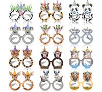 Lot de 24 lunettes réalistes sur le thème de la nature sauvage, décorations de fête sur le thème de la nature sauvage, lunettes en papier, jungle, forêt, zoo, animaux de safari, accessoires de