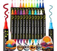 Lot de 24 marqueurs acryliques à double pointe pour peinture sur roche, bois, verre, pierre, bois, céramique, fournitures artistiques