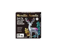 Lot de 24 marqueurs acryliques métallisés bicolores à double pointe, 48 couleurs, stylos à base d'eau, imperméables à séchage rapide pour modélisme Gundam peinture et travaux manuels (24 bâtons de 48