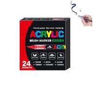 Lot de 24 marqueurs acryliques pour livres de coloriage, marqueurs droits en acrylique liquide, pointe souple, forte couverture, marqueurs pinceaux acryliques pour coloriage pour adultes