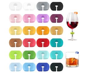Lot de 24 marqueurs de verre - En silicone coloré - Réutilisables - Pour verre à vin, champagne, cocktail, martini, bar et fête