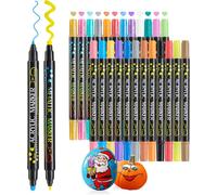 Lot De 24 Marqueurs Peinture Acrylique Double Pointe - Couleurs Classiques Et 8 Couleurs Métalliques, Stylos Acryliques Imperméables Pour Diy, Rock Painting, Verre,Pierre,Bois