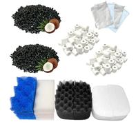 Lot de 24 médias de rechange pour aquarium compatibles avec les filtres Fluval 106 et 107, y compris Bio-Foam Max, charbon actif, anneaux en céramique pour filtration biologique et mécanique
