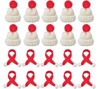 Lot De 24 Mini-Bonnets Tricotés Avec Mini-Écharpes De Noël, Rouge Et Blanc, Bonnets De Père Noël Miniatures, Petits Bonnets De Père Noël, Mini-Chapeaux Tricotés De Noël Pour Décoration D'arbre De Noël