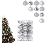 Lot de 24 mini boules de Noël argentées - Décoration de Noël en plastique - Petites boules de Noël en plastique