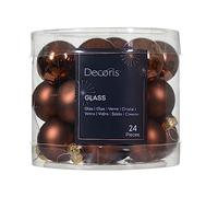 Lot de 24 mini boules de Noël en verre - 25 mm x 24 pièces - Baies glacées - Marron cuir et chocolat - Cannelle