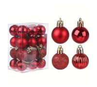 Lot de 24 mini boules de Noël incassables à suspendre, boules dorées for décoration de sapin de Noël, fête(Red-24pcs)
