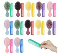 Lot de 24 mini brosses à cheveux de voyage et peignes fins, pour démêler, mélange de 6 couleurs, poils doux, kit de coiffure compact