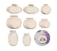 Lot de 24 mini cerceaux à broder en bois pour point de croix, cadre fixe, rond, ovale vertical, ovale horizontal, petit cadre de présentation rond pour loisirs créatifs