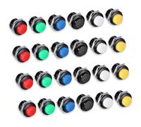 Lot de 24 mini interrupteurs momentanés à bouton-poussoir - 16 mm - Assortiment de boutons ronds auto-réarrangés - 3 A 250 V CA - 2 pôles - Précâblés avec cosses de câble pour voiture, arcade