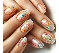 Lot de 24 motifs floraux élégants à clipser sur les ongles - Manucure artificielle - Pour tous les jours et pour toutes les occasions