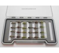 Lot de 24 mouches nymphes sans ardillon à tête dorée et tungstène pour truite - Tailles mélangées