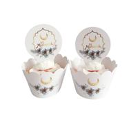 Lot de 24 moules à cupcakes et pics pour l'Aïd Mubarak - Décorations de fête islamique pour l'Aïd al-Fitr, l'Aïd al-Adha, le Ramadan et les célébrations festives