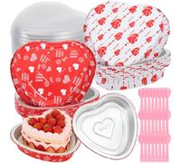 Lot de 24 moules à gâteau en forme de cœur de 623,7 g avec couvercles et fourchette rose - Passe au four - Pour Saint-Valentin, fête de mariage