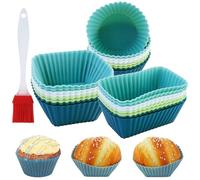 Lot de 24 Moules à Muffins en Silicone Réutilisables - 3 Formes: Rectangulaire, Carré, Rond - Sans BPA Moule Muffin - moule silicone individuel Idéals pour Gâteaux, Crèmes et Puddings