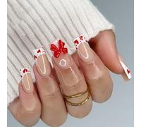 Lot de 24 nœuds blancs brillants en forme de cœur pour la Saint-Valentin, mariage, rendez-vous galant, faux ongles carrés