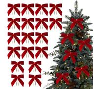 Lot de 24 nœuds de Noël en velours - 24 petits accents décoratifs de Noël | Décorations de bricolage saisonnières pour cadeaux de fête, sacs cadeaux, projets de bricolage, décoration de la maison