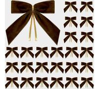 Lot de 24 nœuds de Noël en velours avec fil pour décorations de sapin, couronnes, travaux manuels et emballage (curry noir)