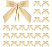 Lot de 24 nœuds de Noël en velours rouge avec dos métallique pour décoration d'arbres, couronnes, emballages, travaux manuels et décorations de fête (beige)