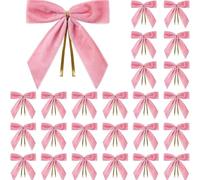 Lot de 24 nœuds de Noël en velours rouge avec dos métallique pour décoration d'arbres, couronnes, emballage, travaux manuels et décorations de fête (rose)