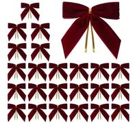 Lot de 24 Nœuds en Ruban De Noël en Velours, Vintage Mariage Velours Ruban Cadeau Arcs, Nœuds Vintage en Velours Bordeaux, Noeud De Sapin De Noël en Velours pour Sapin De Noël