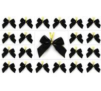 Lot de 24 nœuds en satin de 6 cm pour sachets avec clip de fixation, pour enterrement, bouquet de deuil, avec bord doré (noir)