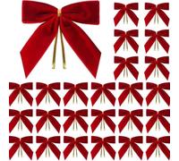 Lot de 24 nœuds en velours avec fil intégré pour une fixation facile sur les arbres, couronnes, emballages ou décorations artisanales (grand rouge)