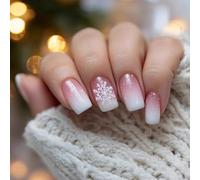 Lot de 24 ongles à coller avec motif de Noël - Design neige - Facile à utiliser - Faux ongles pour femmes - Indispensables pour les vacances - À presser sur les ongles avec