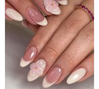 Lot de 24 ongles à presser 3D en acrylique motif pivoine et rose réaliste avec onglets en gel | Acrylique réutilisable pour femmes et filles