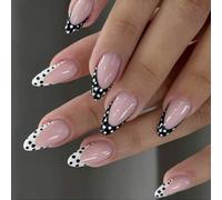 Lot de 24 ongles à presser - Motif à pois d'Halloween - Art des fêtes - Points noirs - Couverture complète - Ongles artificiels - Pointe française à presser sur les ongles