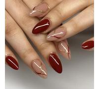 Lot de 24 ongles courts en acrylique à presser en forme d'amande pour femme et fille Finition brillante