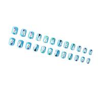 Lot de 24 ongles de Noël bleus à presser - Motif bonhomme de neige - Couverture complète - À coller - Courts - Carrés - Pour l'hiver