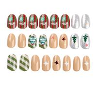 Lot de 24 ongles de Noël courts rouges à presser sur les ongles de Noël - Faux ongles - Pointe française - Ongles de Noël - Ongles d'hiver - Amande courte - Design de Noël