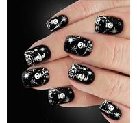 Lot de 24 ongles d'Halloween en forme de tête de mort en toile d'araignée ABS sans outils nécessaires