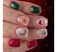 Lot de 24 ongles festifs à presser sur le thème de Noël Père Noël Flocon de neige Illustration facile à porter fête ABS sur le thème de Noël