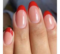 Lot de 24 ongles rouges brillants pour les fêtes - Design français - Courtes paillettes - Faciles à porter - Sans colle nécessaire