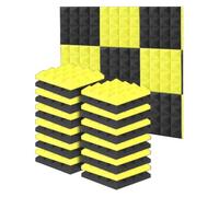 Lot de 24 panneaux acoustiques, 25 x 25 x 5 cm, panneaux acoustiques en mousse absorbant le bruit, haute densité for studio et cinéma(12 black+12 yellow)