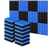 Lot de 24 panneaux acoustiques, 25 x 25 x 5 cm, panneaux acoustiques en mousse absorbant le bruit, haute densité for studio et cinéma(12 black+12 blue)