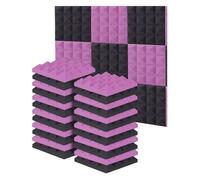 Lot de 24 panneaux acoustiques, 25 x 25 x 5 cm, panneaux acoustiques en mousse absorbant le bruit, haute densité for studio et cinéma(12 black+12 purple)